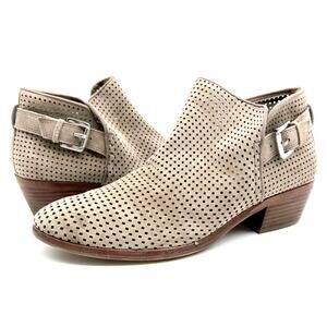 Sam Edelman Womens 9 Paula Perforated Leather‎ Buckle Ankle Boot Putty Suede